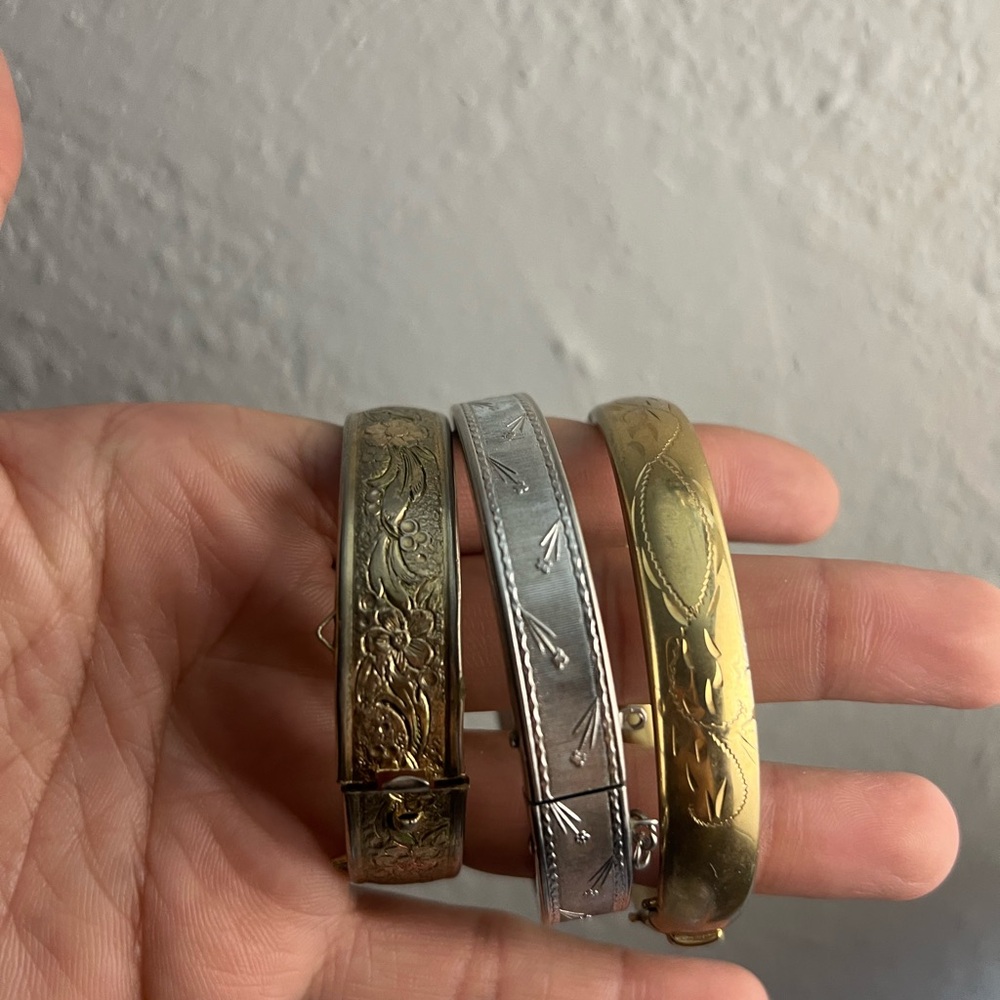 Antique Gold and Silver Engraved Bracelets